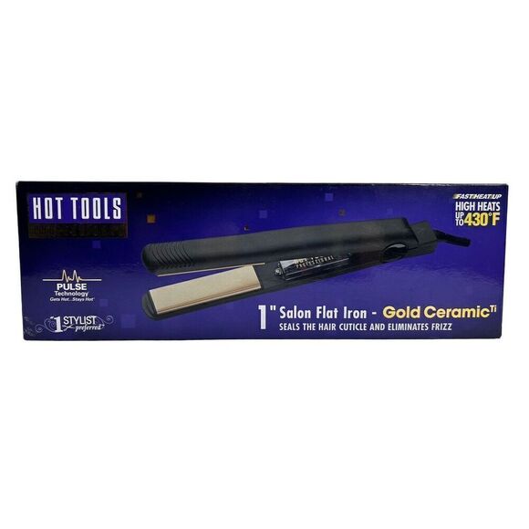 Hot Tools Profession 1” Salon Flat Iron Gold Ceramic #UL38162F #1 Preferred NIB - Picture 1 of 4